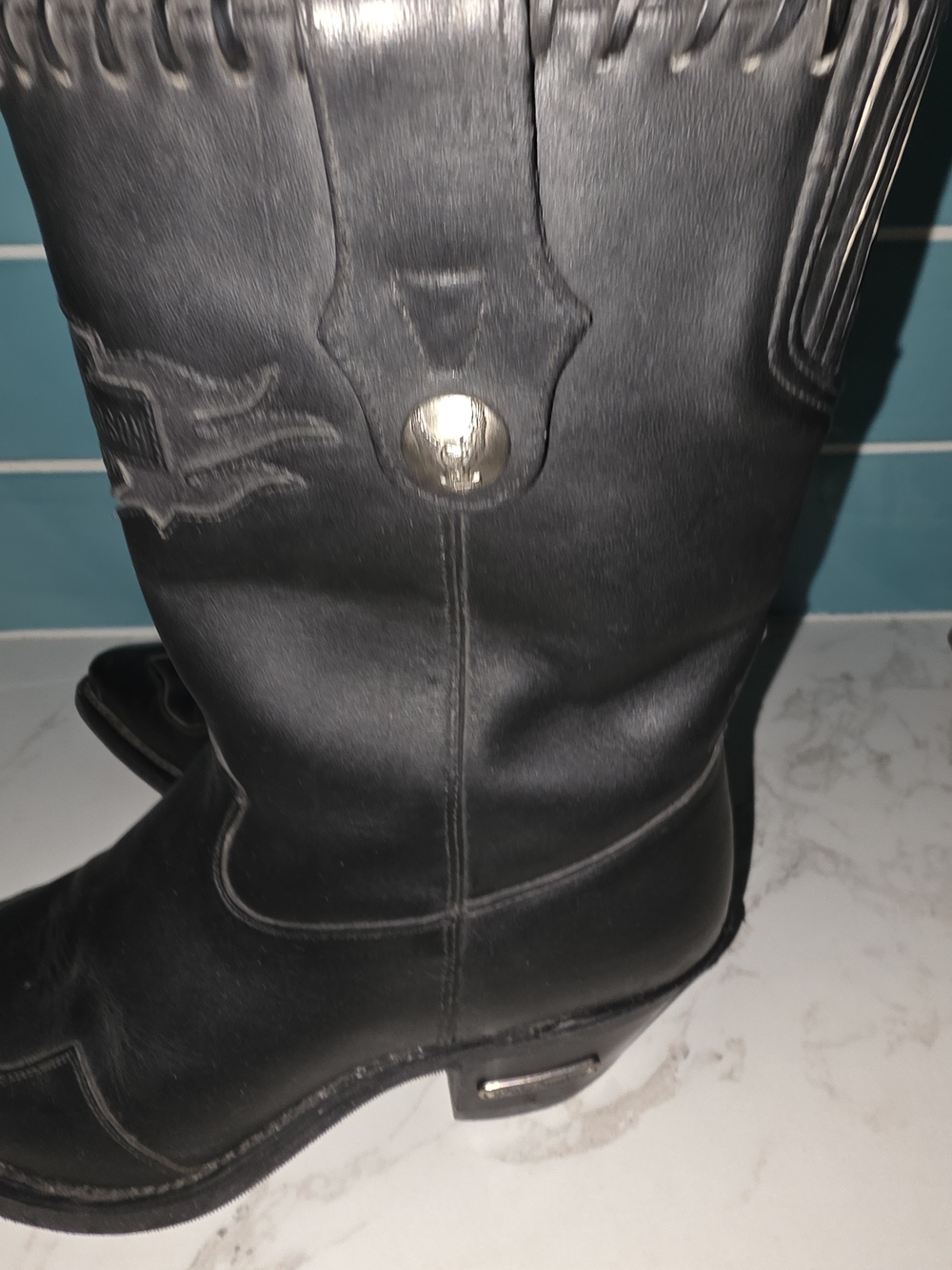 Harley-Davidson Black Leather Women's Western Boots with Concho Accent - Picture 8 of 16
